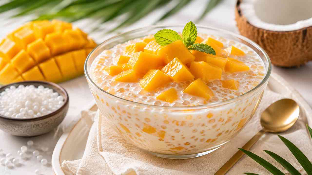Coconut Mango Sago, A Creamy and Refreshing Tropical Dessert