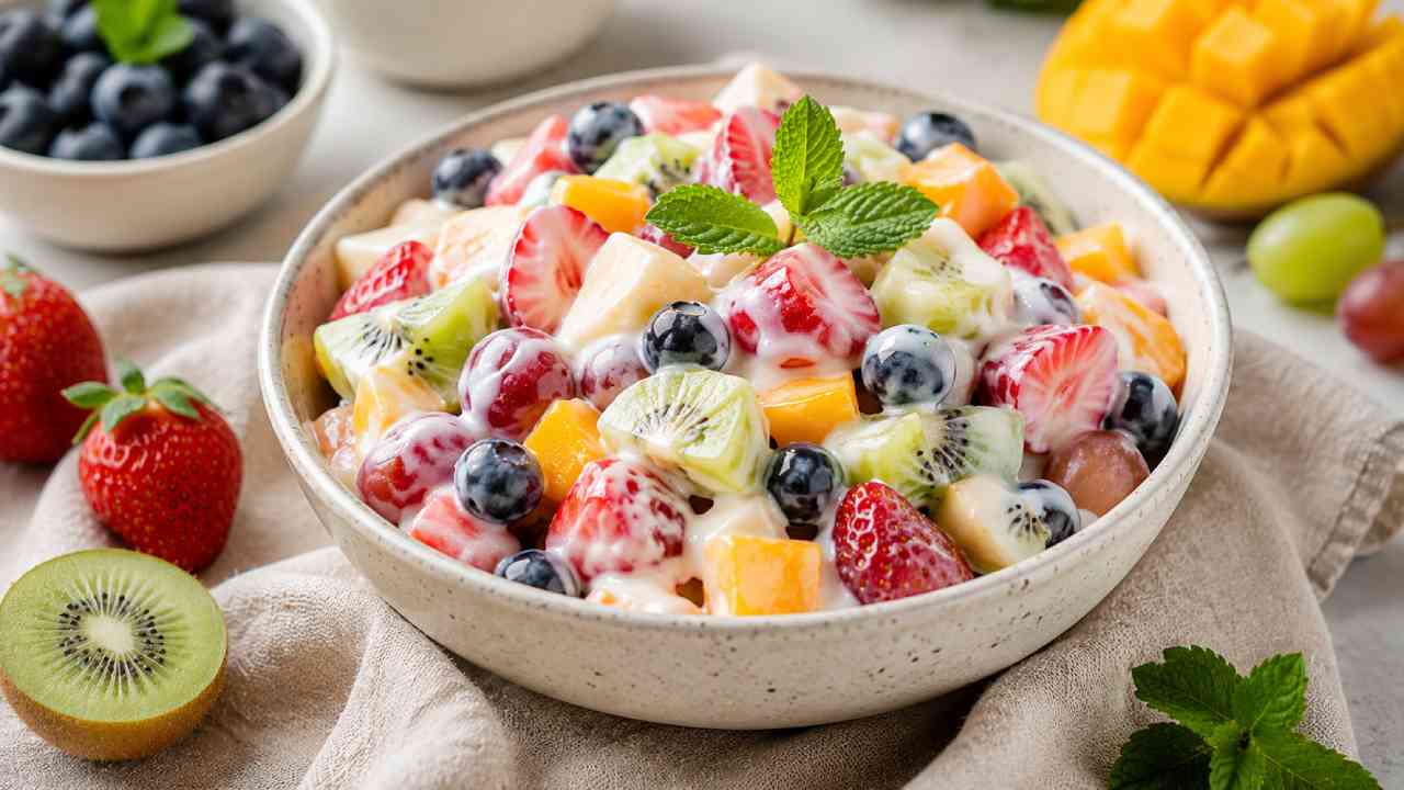 Greek Yogurt Fruit Salad with Fresh Fruits and Creamy Dressing