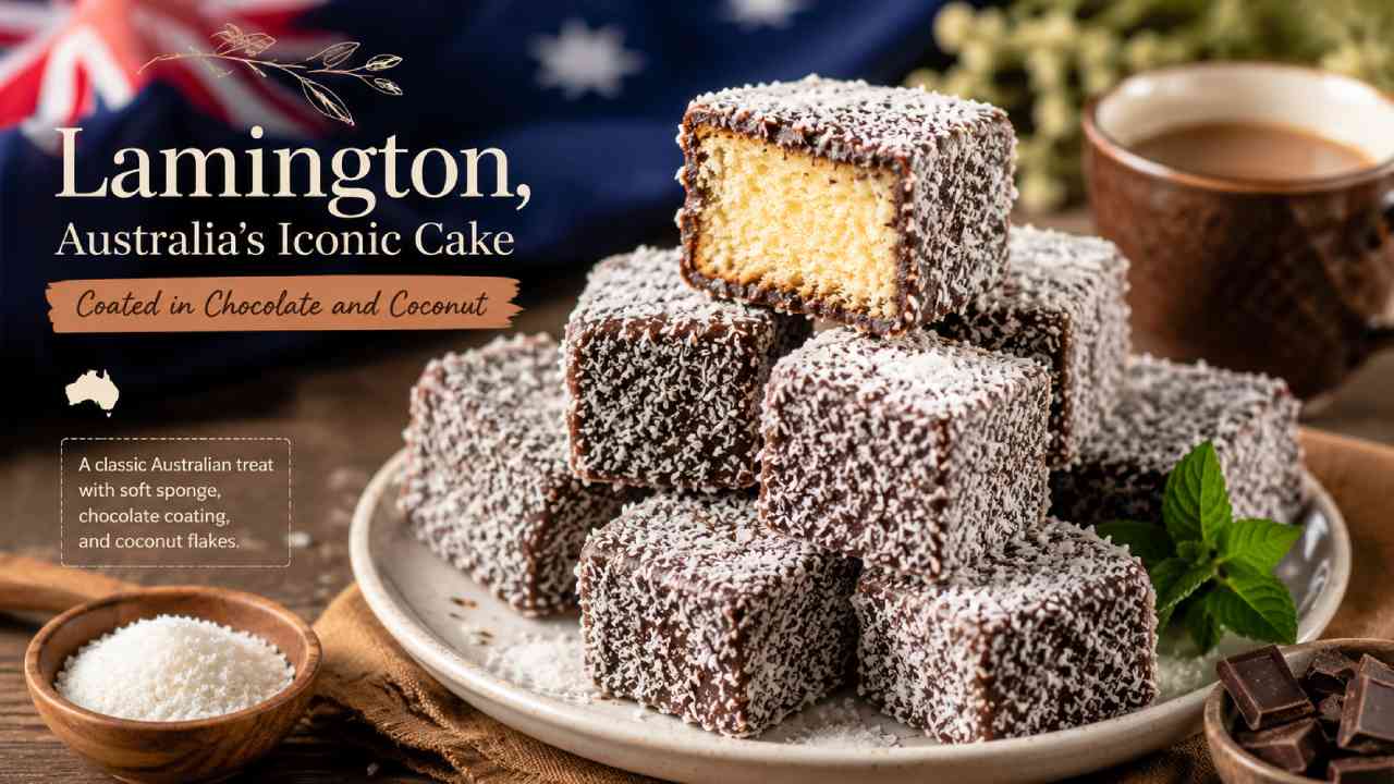 Lamington, Australia’s Iconic Cake Coated in Chocolate and Coconut