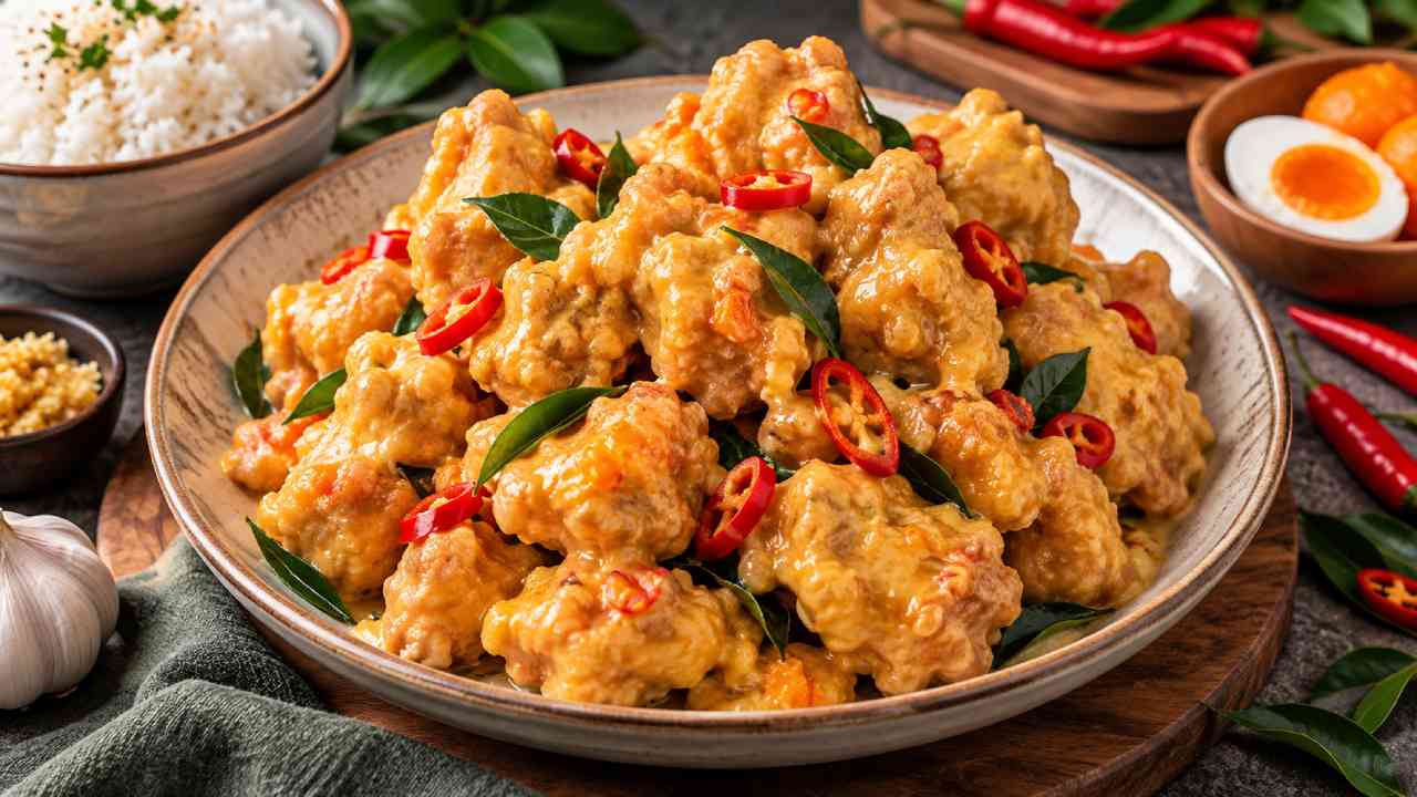 Crispy Salted Egg Chicken with Rich and Creamy Sauce