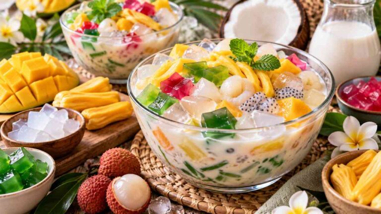 Easy Chè Thái Recipe with Colorful Tropical Fruits and Jelly