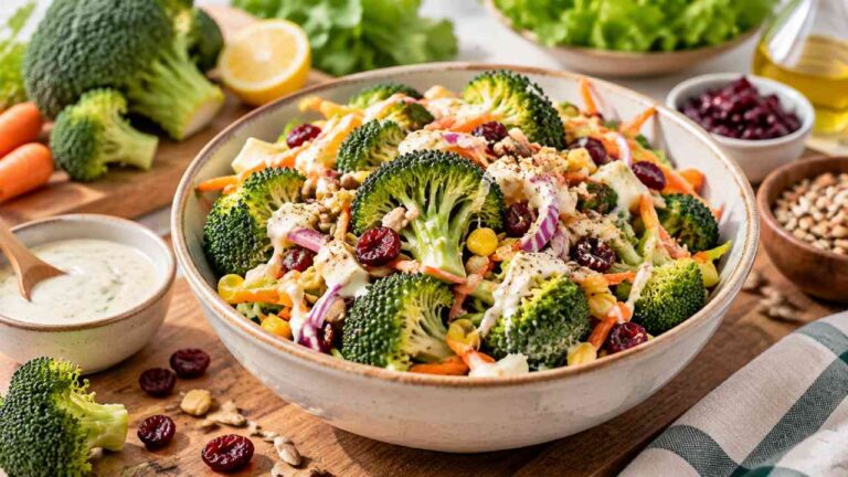 Healthy Broccoli Salad Recipe with Fresh Vegetables and Delicious Dressing