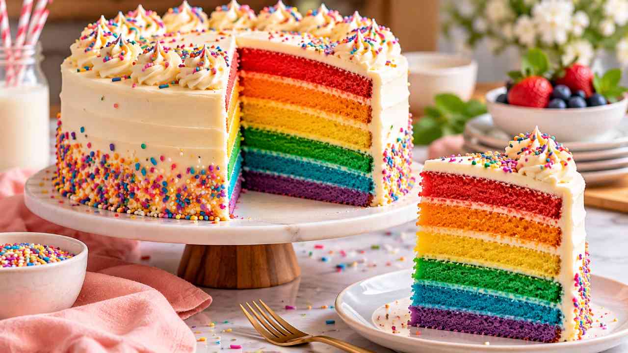 Rainbow Cake with Soft Layers and Beautiful Colorful Charm