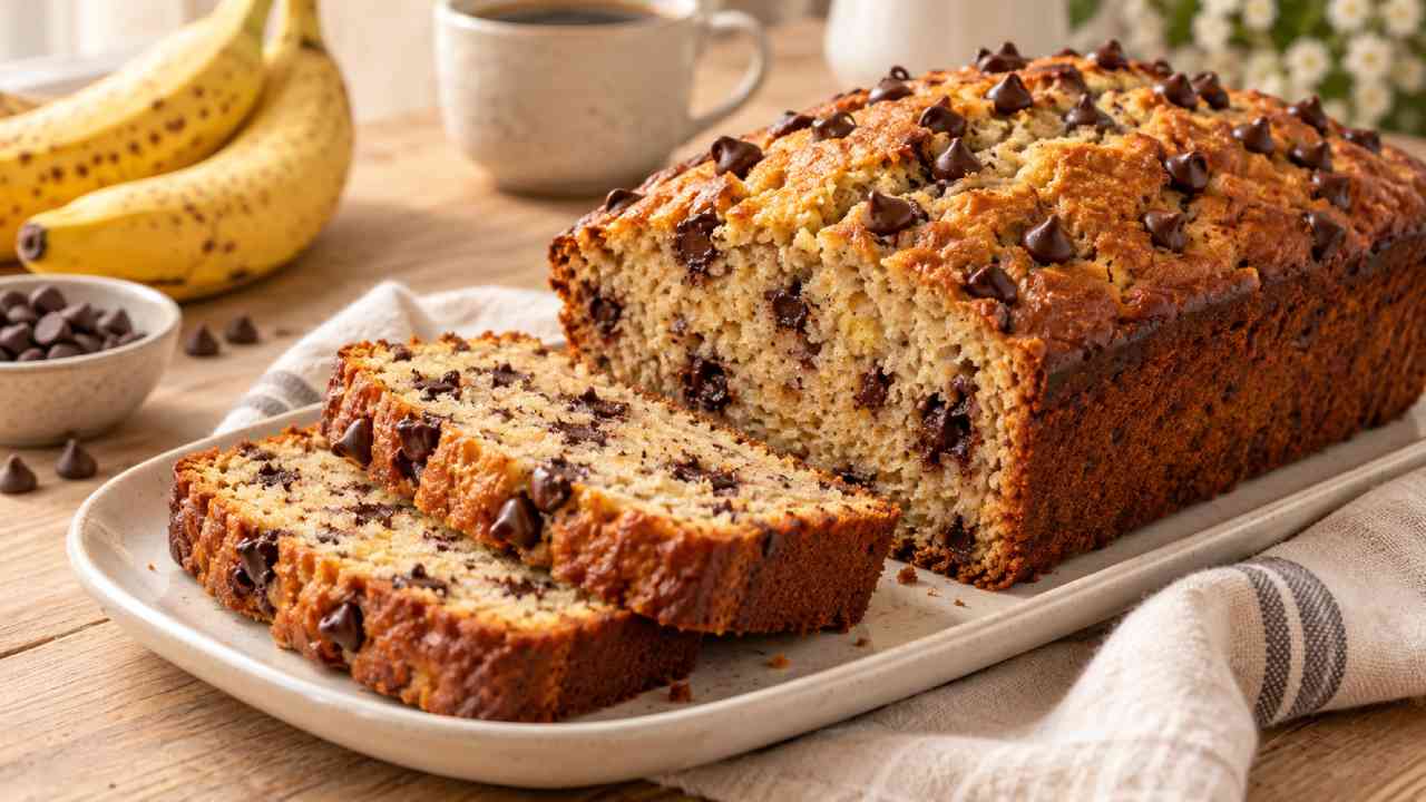Banana Chocolate Chip Cake with a Soft, Moist Crumb