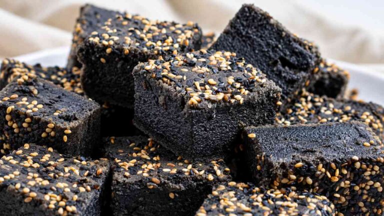 Black Sesame Mochi Cake Squares with a Delicious Chewy Center